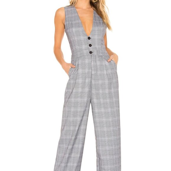 bobi Pants - Bobi Black Menswear Plaid Jumpsuit. S